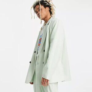 COLLUSION MEN'S PASTEL MINT GREEN DOUBLE BREASTED OVERSIZED BLAZER -  40
